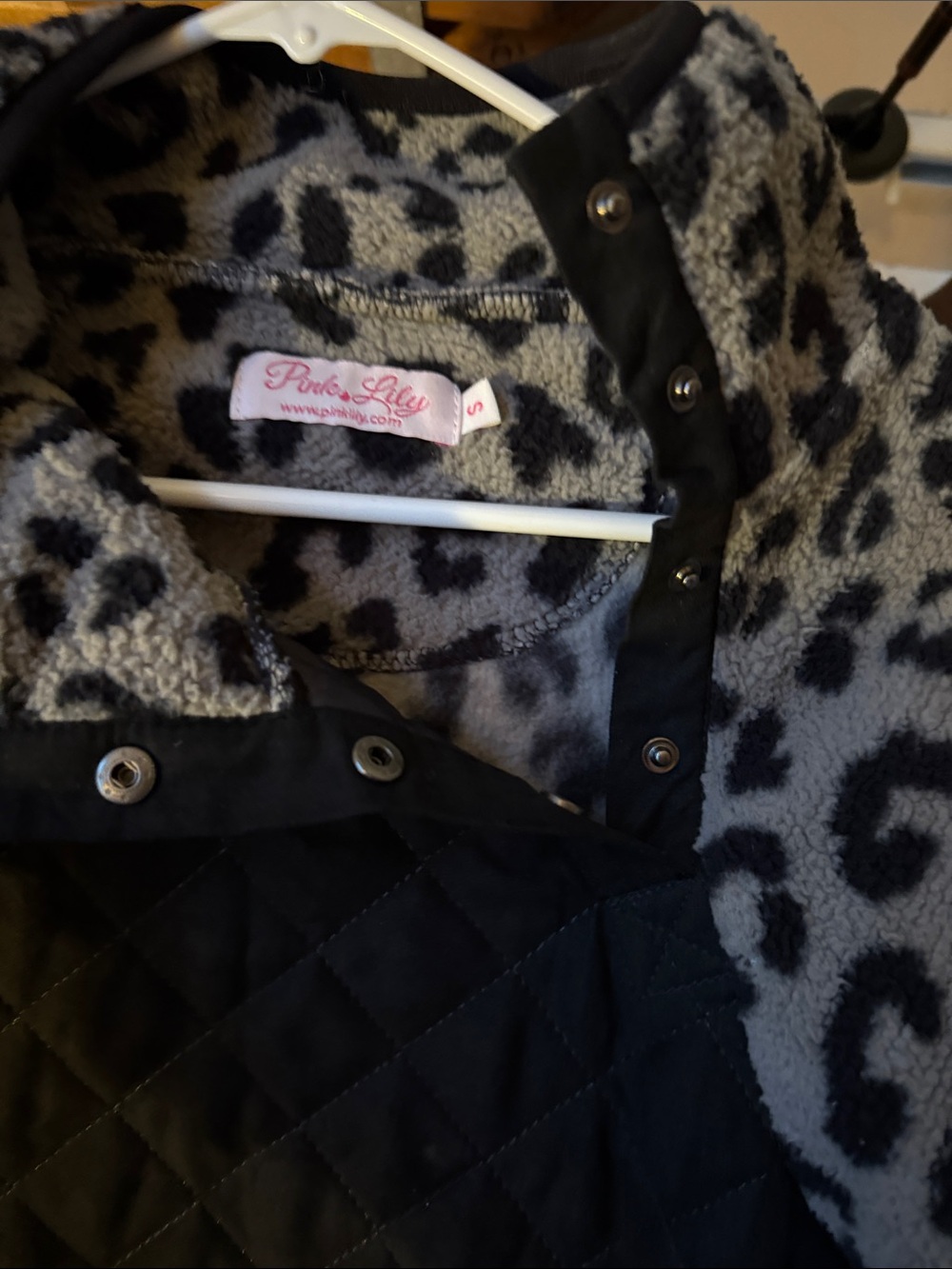 Pink Lily Black & Gray Leopard Teddy Pullover Jacket - Picture 3 of 7